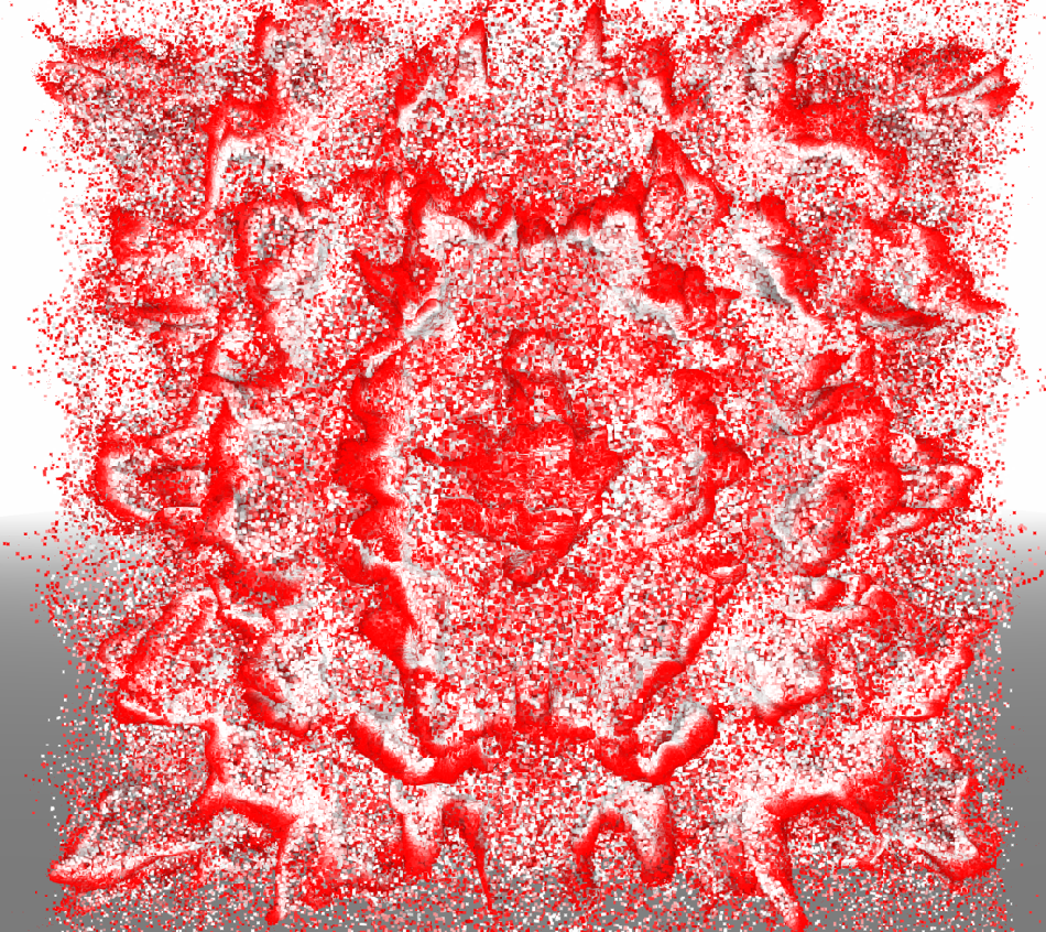 Red and gray generative flower-like particle field